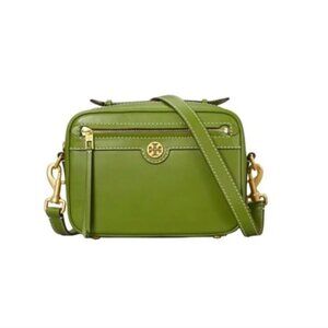 Tory Burch Camera Bag Crossbody Tote Purse Womens Green Leather Convertible Gold